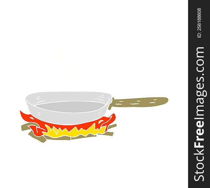 flat color illustration of a cartoon frying pan on fire