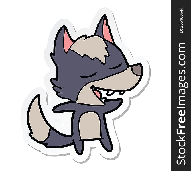 Sticker Of A Cartoon Wolf Laughing