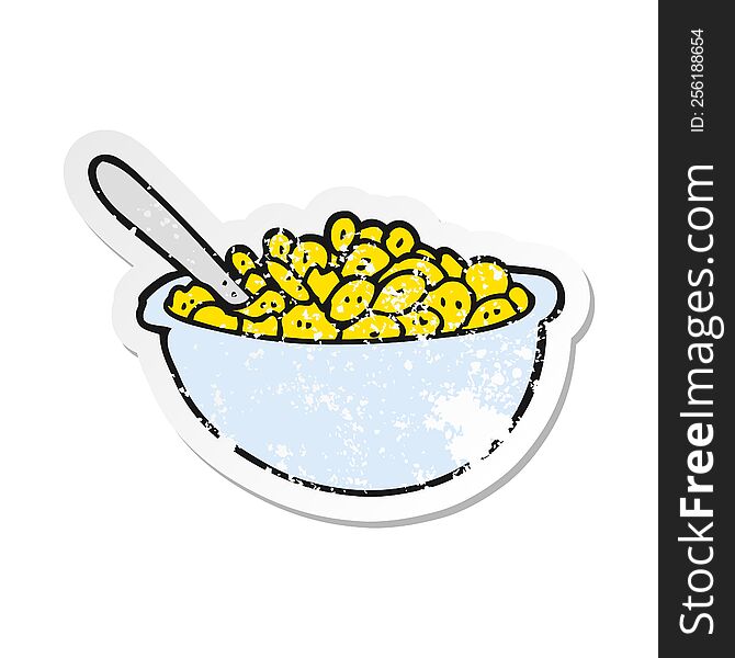 retro distressed sticker of a cartoon bowl of cereal