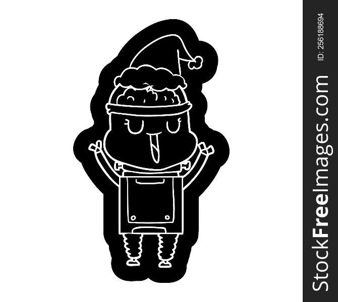 Happy Cartoon Icon Of A Robot Wearing Santa Hat