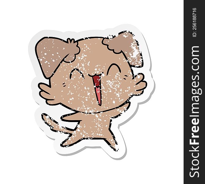 distressed sticker of a happy little dog cartoon
