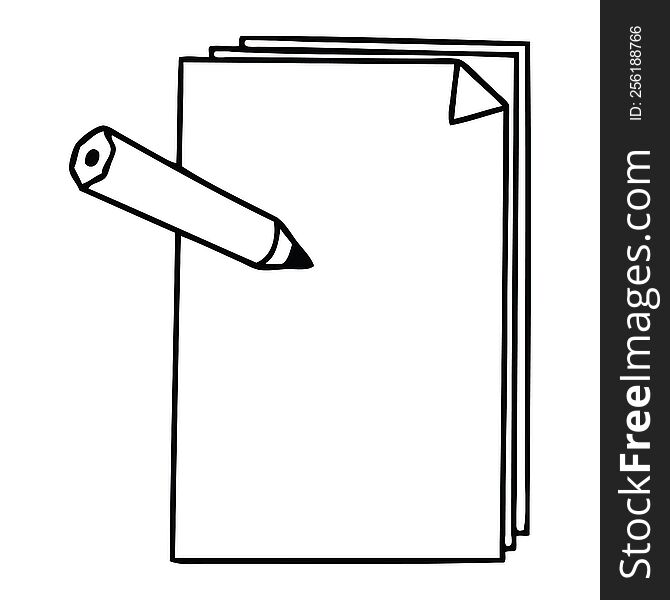 line drawing quirky cartoon paper and pencil. line drawing quirky cartoon paper and pencil