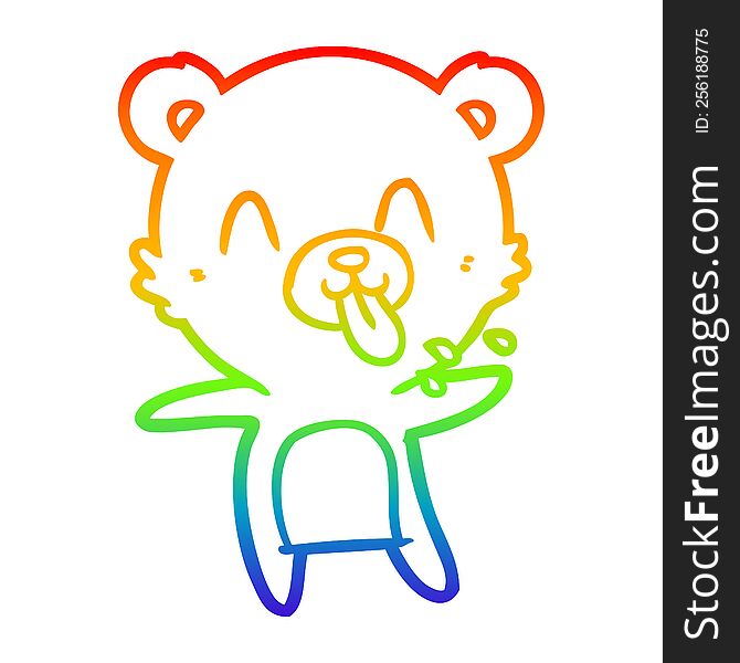 Rainbow Gradient Line Drawing Rude Cartoon Polar Bear Sticking Out Tongue