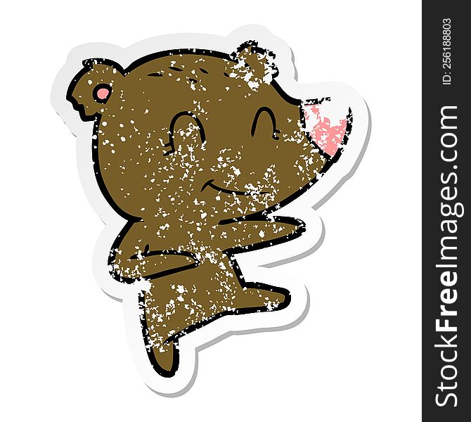 Distressed Sticker Of A Smiling Dancing Bear Cartoon