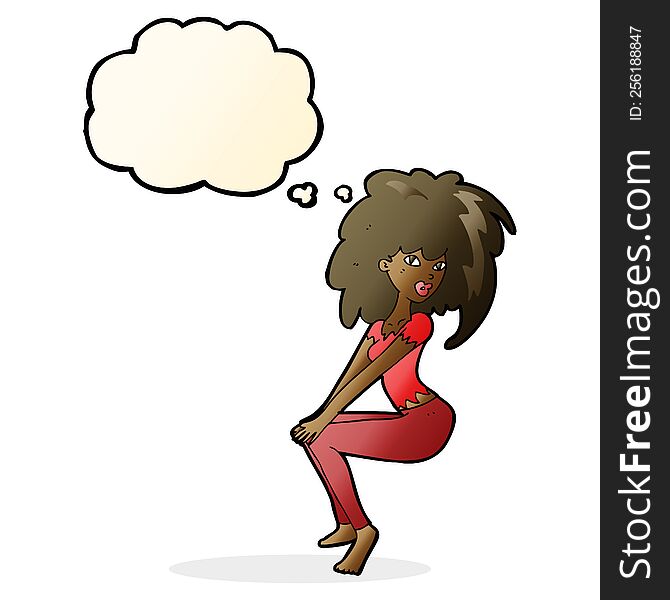 cartoon woman with big hair with thought bubble