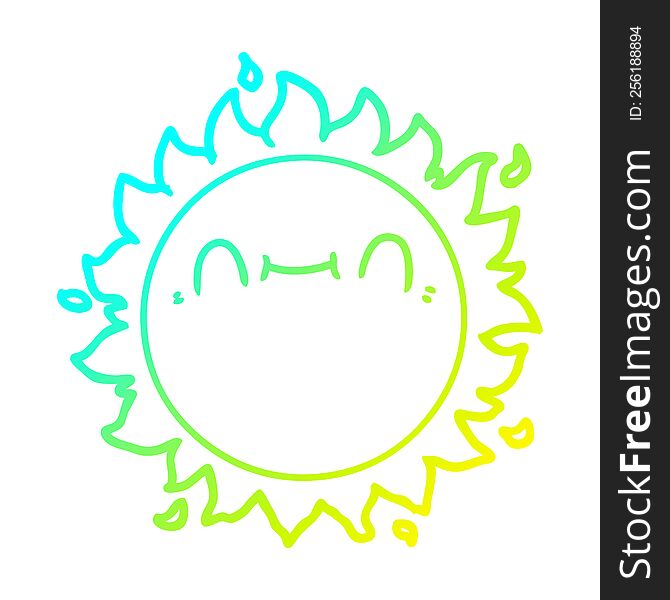 Cold Gradient Line Drawing Happy Cartoon Sun