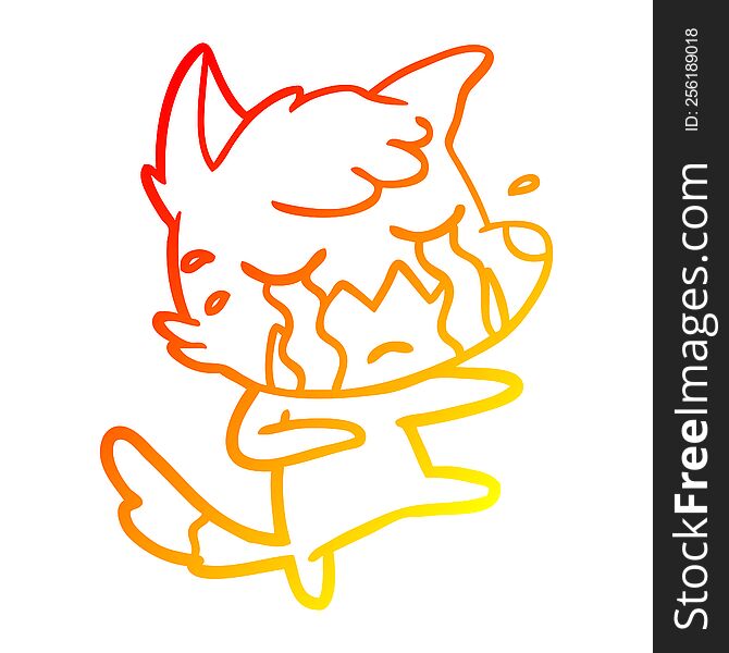 Warm Gradient Line Drawing Crying Fox Cartoon Dancing