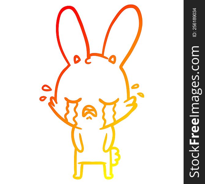 Warm Gradient Line Drawing Cute Cartoon Rabbit Crying