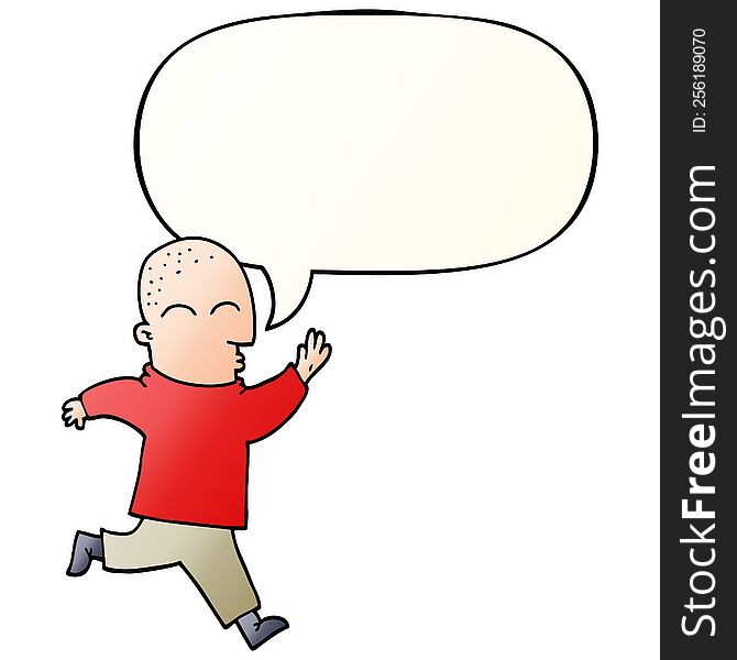 Cartoon Man Running And Speech Bubble In Smooth Gradient Style