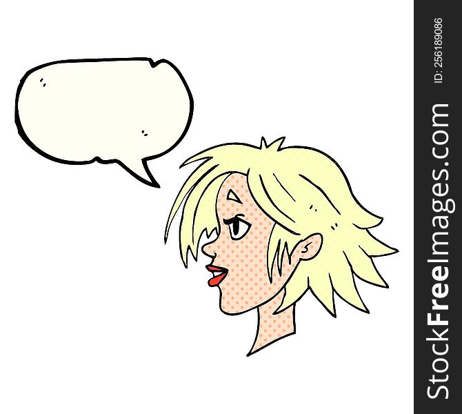 freehand drawn comic book speech bubble cartoon happy female face