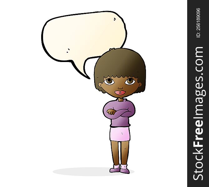 Cartoon Woman With Folded Arms With Speech Bubble
