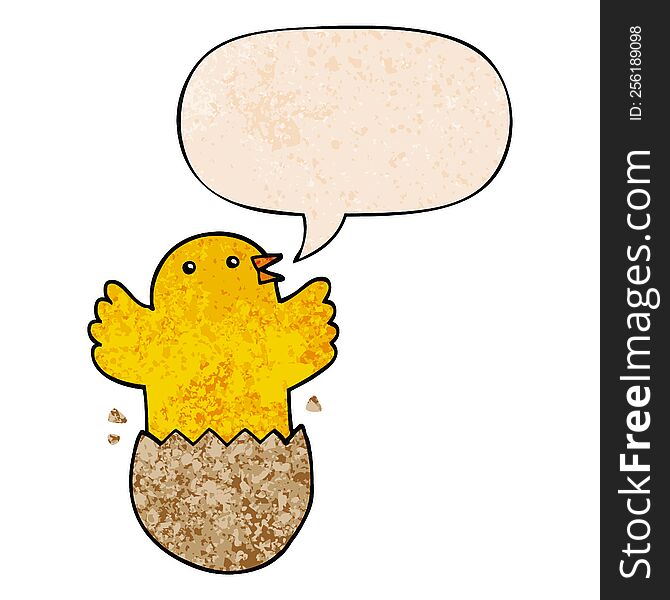 Cartoon Hatching Bird And Speech Bubble In Retro Texture Style