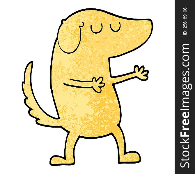 Grunge Textured Illustration Cartoon Happy Dog