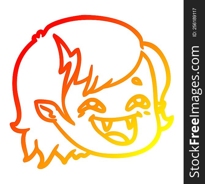 warm gradient line drawing of a cartoon vampire girl face