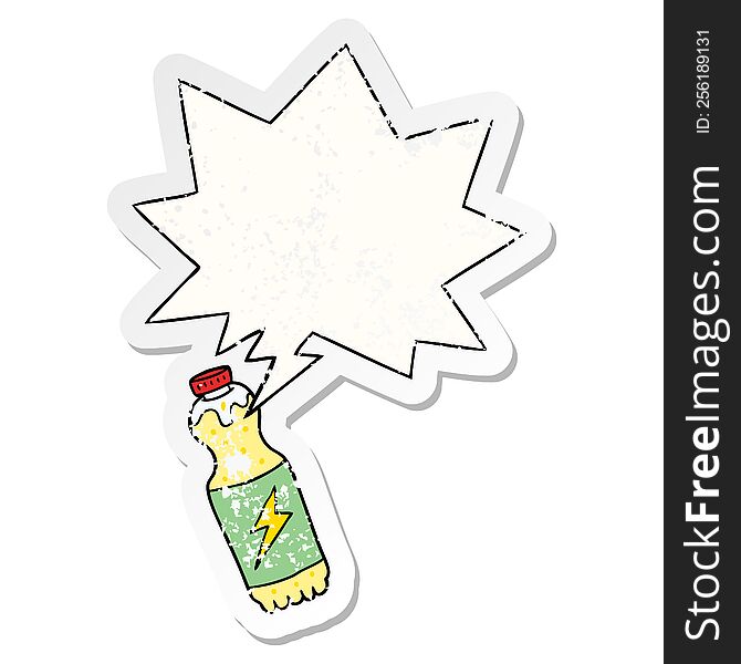 Cartoon Soda Bottle And Speech Bubble Distressed Sticker
