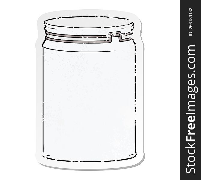 distressed sticker of a cartoon empty glass jar