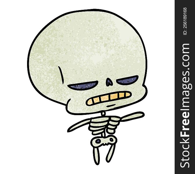 freehand drawn textured cartoon of spooky kawaii skeleton
