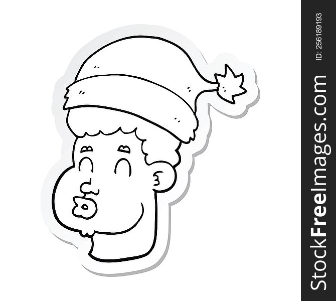 Sticker Of A Cartoon Man Wearing Christmas Hat