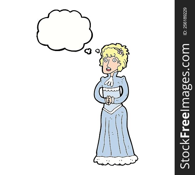 cartoon shocked victorian woman with thought bubble