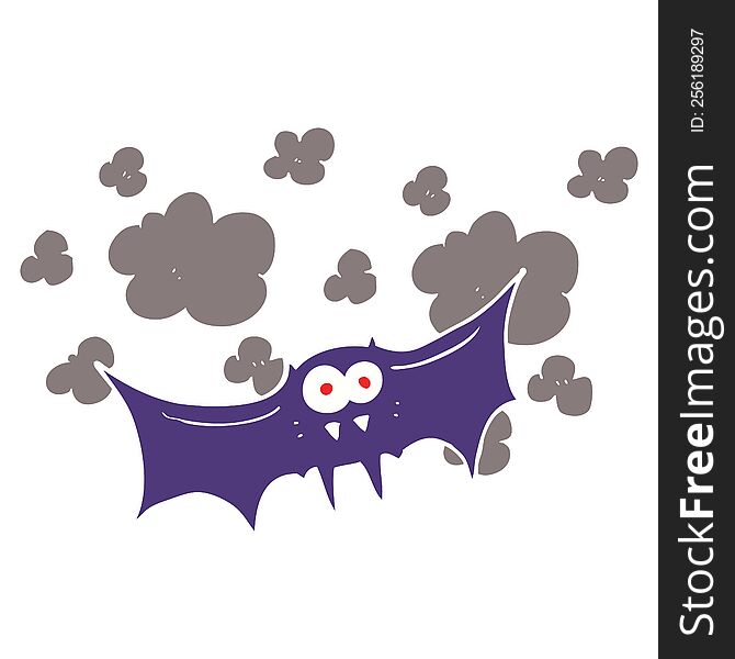 Flat Color Illustration Of A Cartoon Vampire Bat