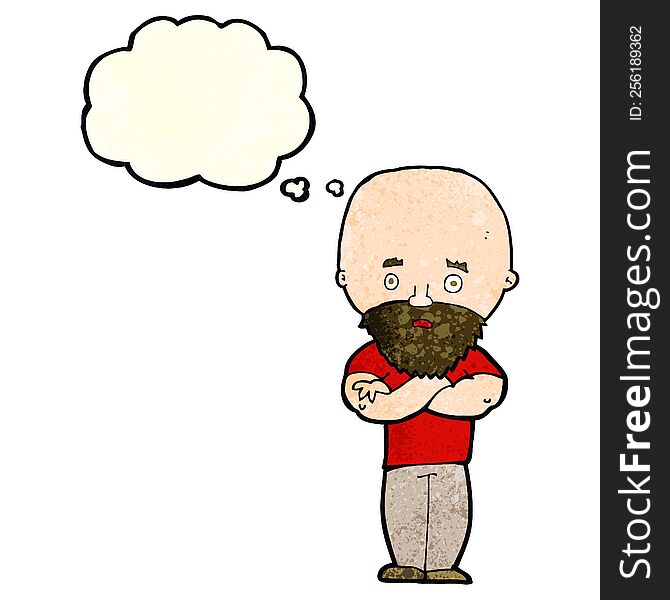 Cartoon Shocked Bald Man With Beard With Thought Bubble