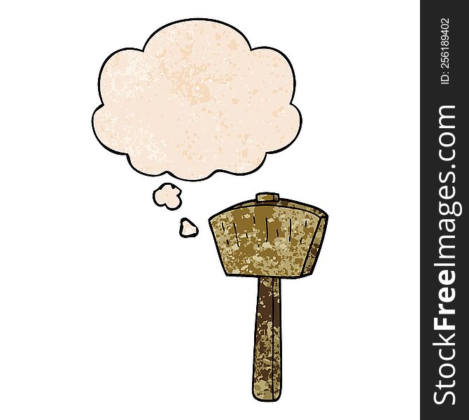 Cartoon Mallet And Thought Bubble In Grunge Texture Pattern Style