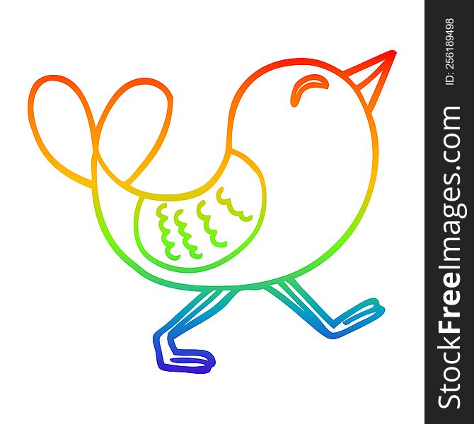 rainbow gradient line drawing of a cartoon bluebird