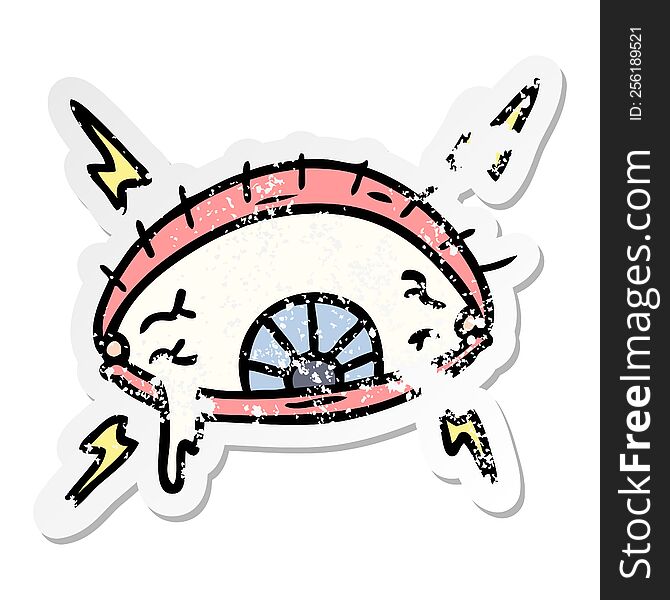 hand drawn distressed sticker cartoon doodle of an enraged eye