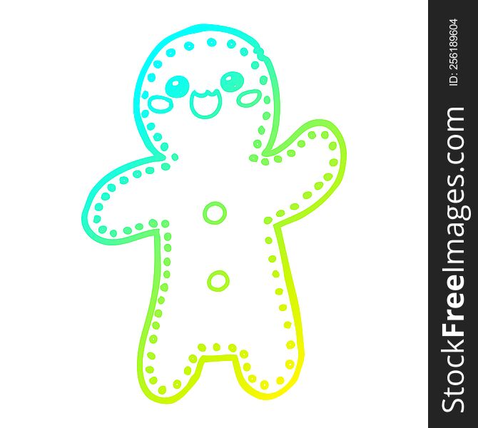 cold gradient line drawing of a cartoon gingerbread man