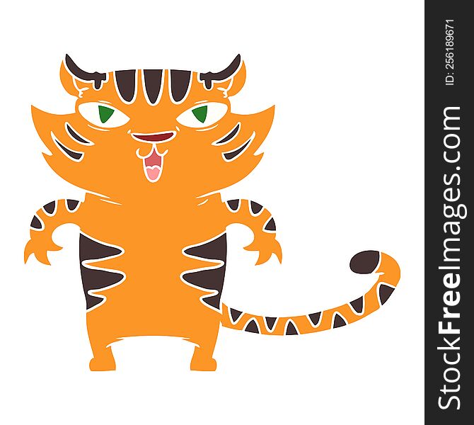 happy flat color style cartoon tiger