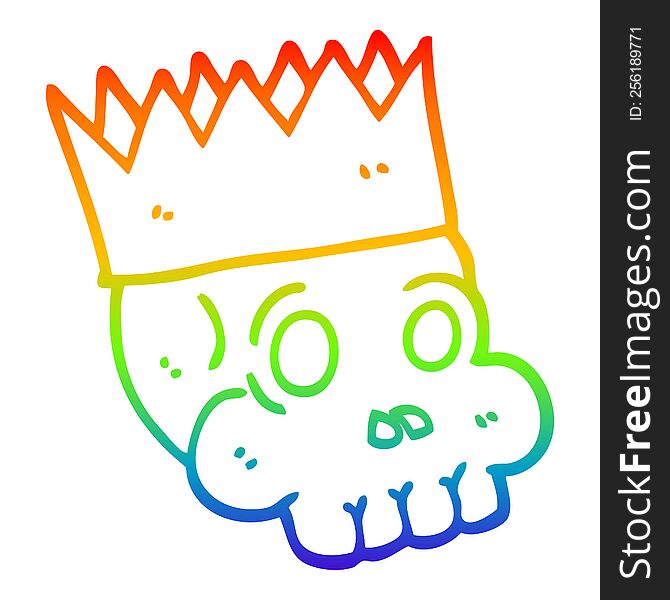 Rainbow Gradient Line Drawing Cartoon Skull Wearing Crown