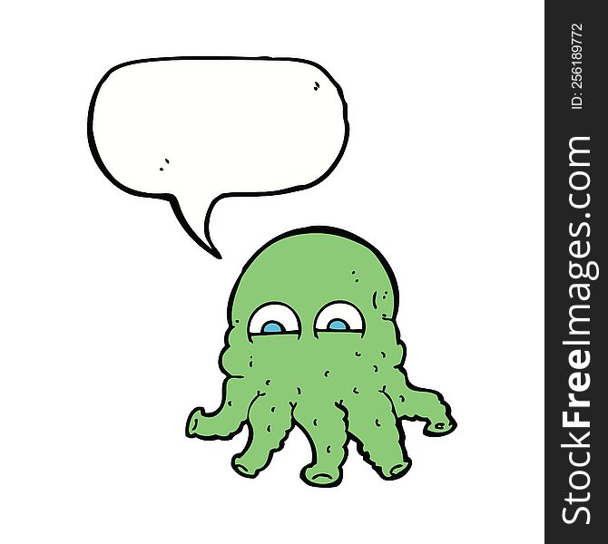 cartoon alien squid face with speech bubble