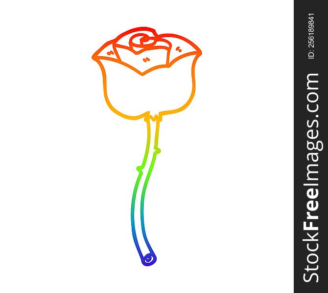 rainbow gradient line drawing of a cartoon rose