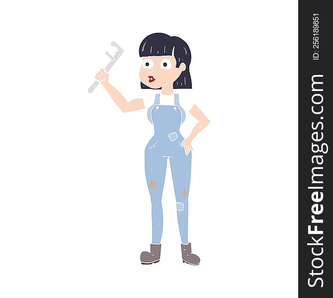 flat color illustration of a cartoon female plumber