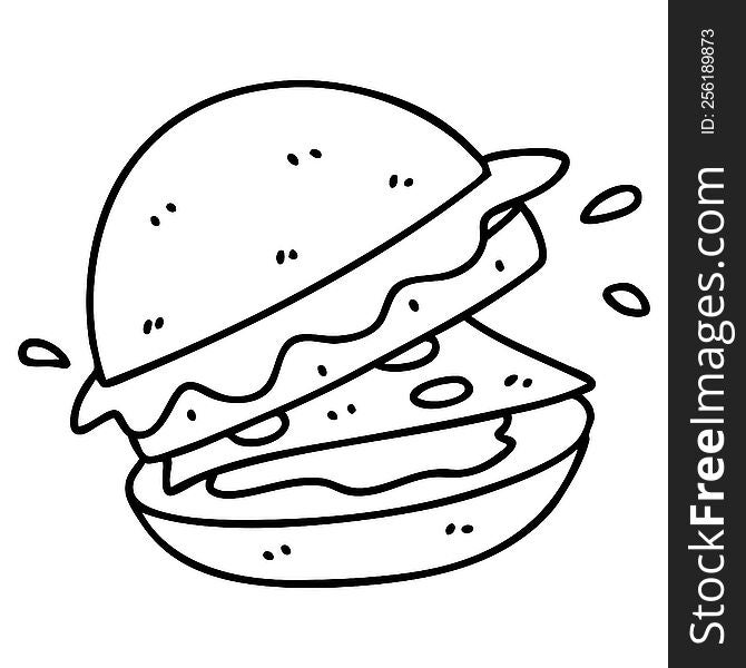 line doodle of a tasty burger