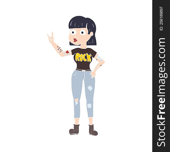 Flat Color Illustration Of A Cartoon Rock Girl