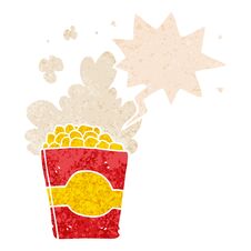 Cartoon Popcorn And Speech Bubble In Retro Textured Style Stock Image