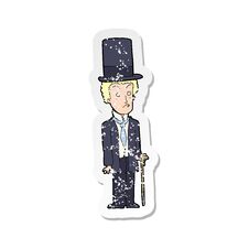 Retro Distressed Sticker Of A Cartoon Man Wearing Top Hat Royalty Free Stock Photography