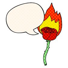 Cartoon Flaming Rose And Speech Bubble In Comic Book Style Royalty Free Stock Photography