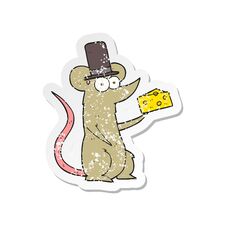 Retro Distressed Sticker Of A Cartoon Mouse With Cheese Royalty Free Stock Photos