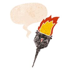 Cartoon Flaming Chalice And Speech Bubble In Retro Textured Style Stock Photo
