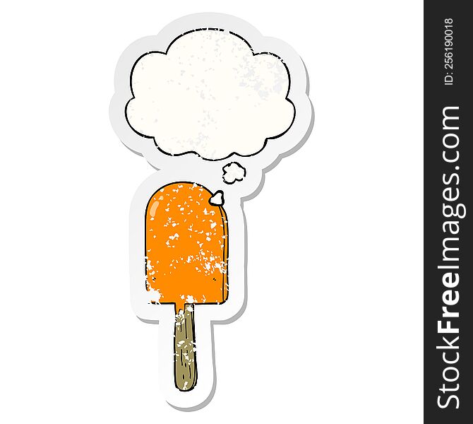 Cartoon Lollipop And Thought Bubble As A Distressed Worn Sticker