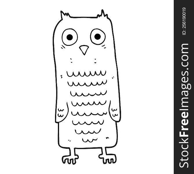 freehand drawn black and white cartoon owl