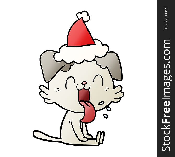 Gradient Cartoon Of A Panting Dog Wearing Santa Hat