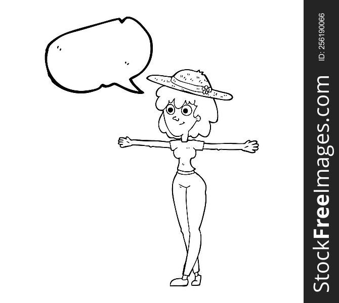 Speech Bubble Cartoon Woman Spreading Arms