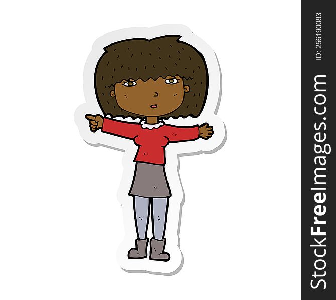 sticker of a cartoon girl pointing