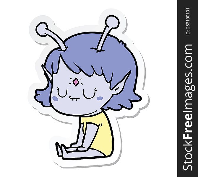 sticker of a cartoon alien girl sitting