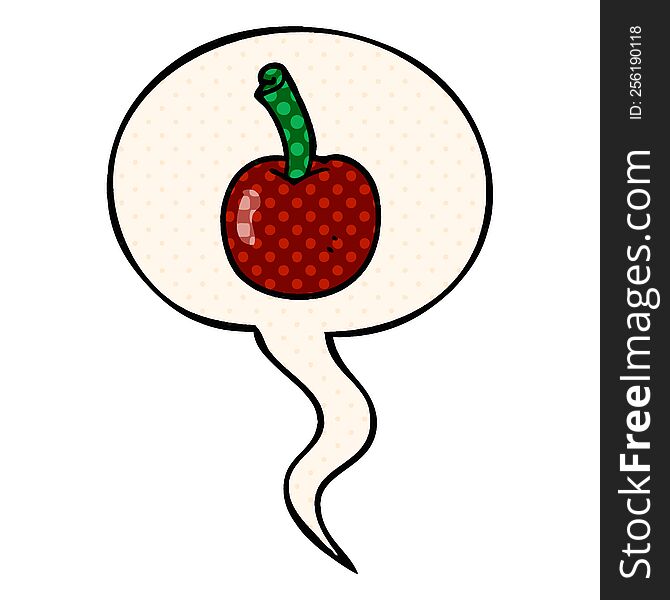 Cartoon Cherry And Speech Bubble In Comic Book Style