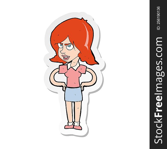 Sticker Of A Cartoon Annoyed Woman With Hands On Hips
