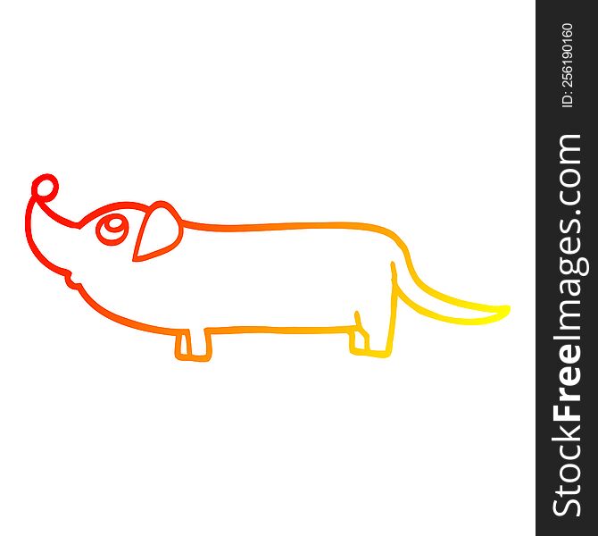 warm gradient line drawing of a cartoon dachshund